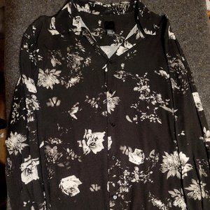 H&M Floral Print Mens Long-sleeve, Sleeve-roll Shirt. Black Medium NWOT